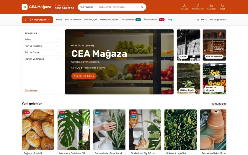 Bereket — Market ve Süpermarket temasının masaüstü görünümü