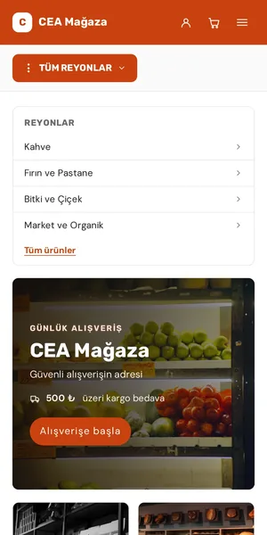 Bereket — Market ve Süpermarket temasının mobil görünümü