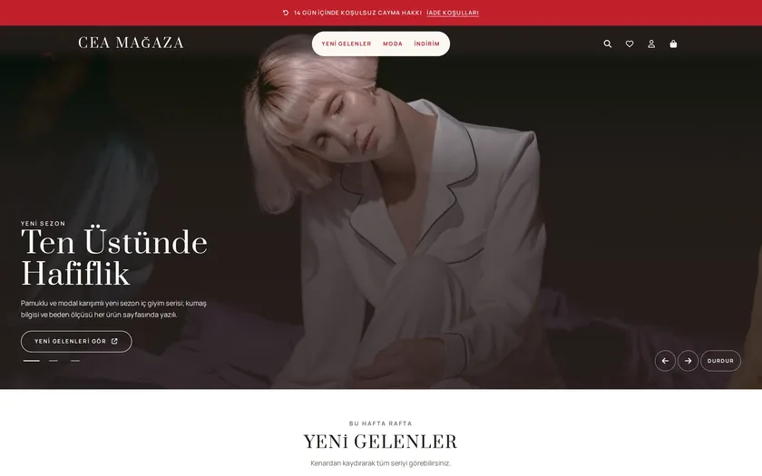 Comforte — İç Giyim ve Ev Giyimi temasının masaüstü görünümü