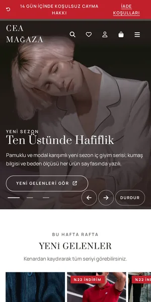 Comforte — İç Giyim ve Ev Giyimi temasının mobil görünümü