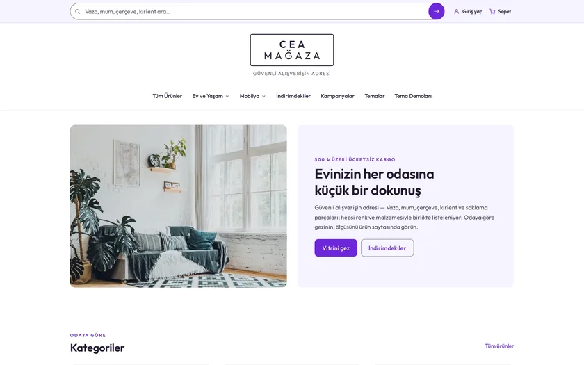 Decorico — Ev Dekorasyon temasının masaüstü görünümü