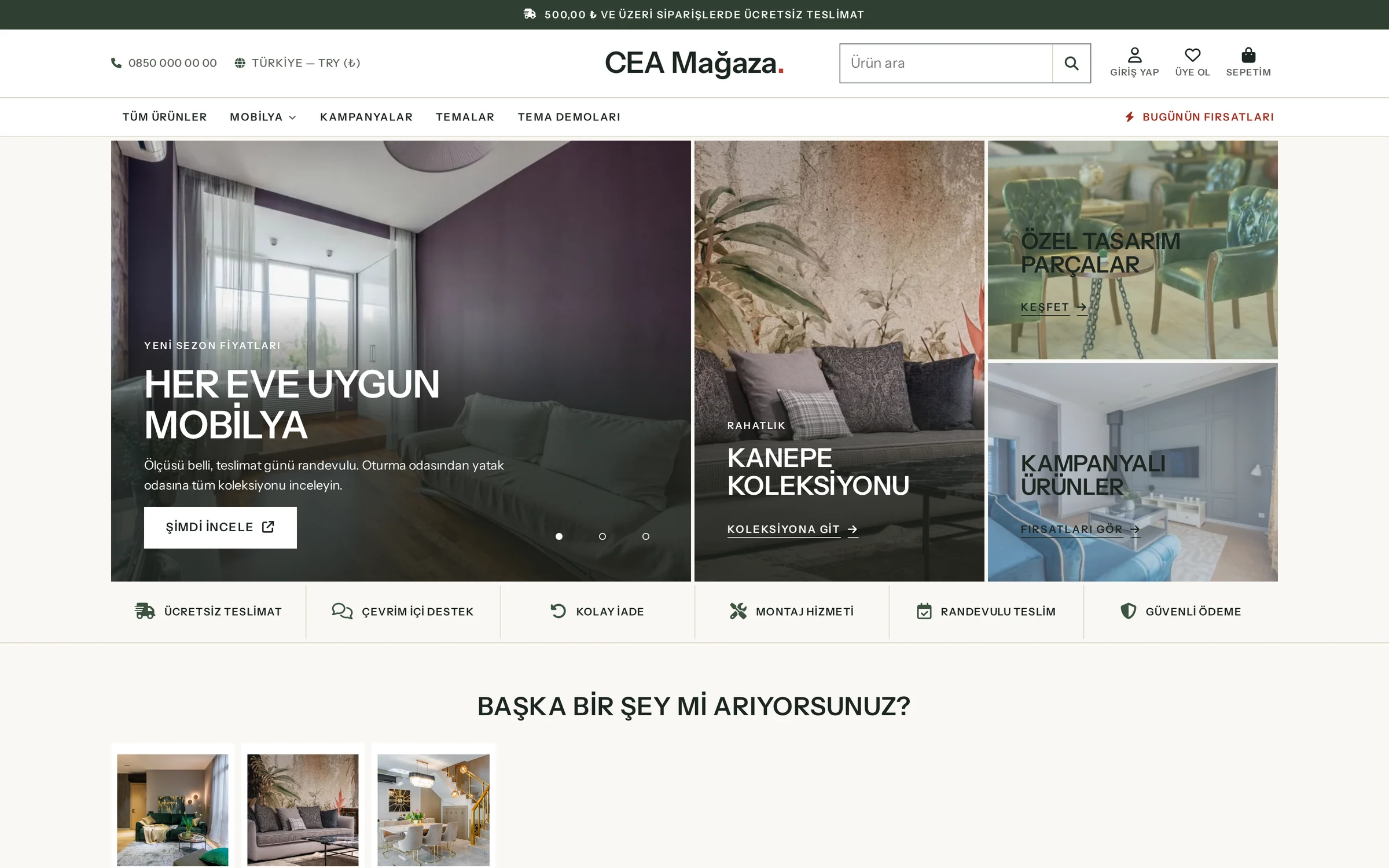 Eclectik — Mobilya Bento temasının masaüstü vitrin görünümü