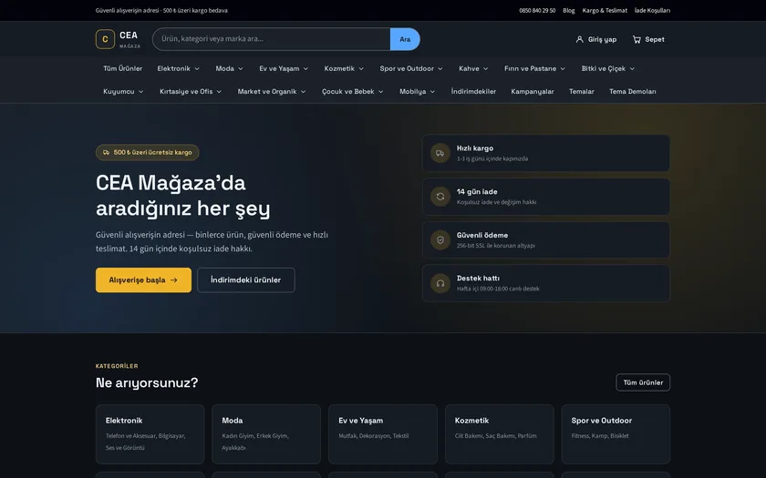 Gece temasının vitrin görünümü