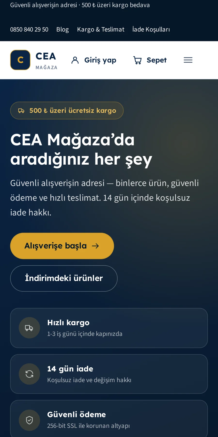 Kurumsal temasının telefon genişliğindeki görünümü