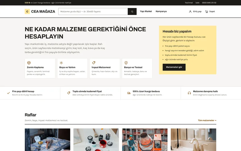 Mala — Yapı Market ve Hırdavat temasının masaüstü görünümü