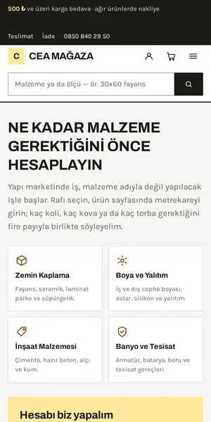 Mala — Yapı Market ve Hırdavat temasının mobil görünümü