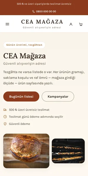 Maya — Fırın ve Pastane temasının mobil görünümü