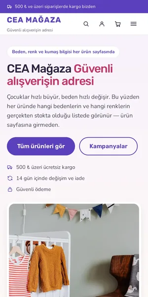 Minik — Çocuk ve Bebek Giyim temasının mobil görünümü
