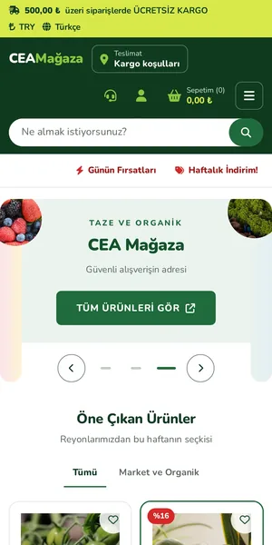 OrganiFresh — Market ve Organik Gıda temasının mobil görünümü