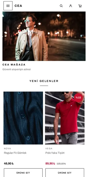 Quick — Erkek Giyim temasının mobil görünümü
