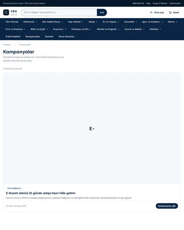 Kampanyalar sayfasının görünümü