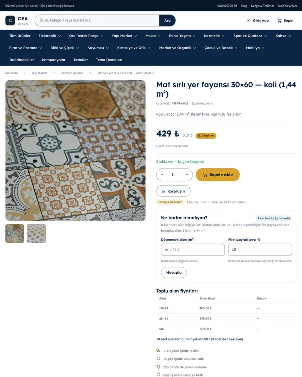 Ürün detayı sayfasının görünümü