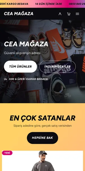 Tempo — Sneaker ve Streetwear temasının mobil görünümü